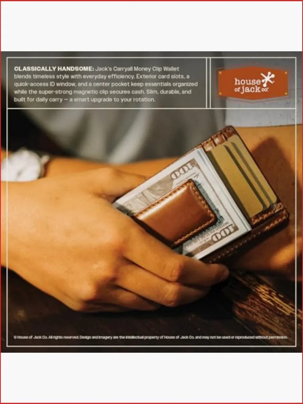 Slim Money Clip Wallet with Magnetic Clip, Full Grain Leather, 9 Card Holder,